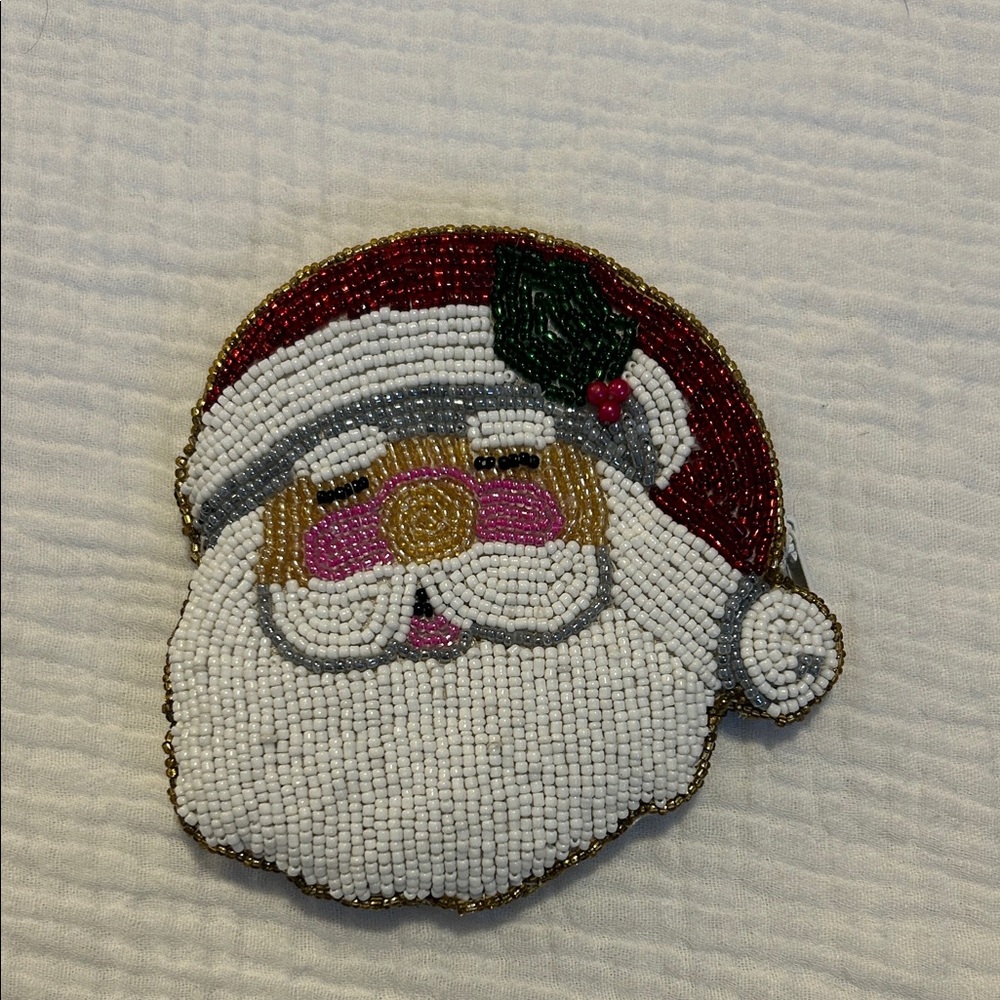 Beaded Santa Claus Zipper Change Purse Christmas Holiday - Picture 2 of 3